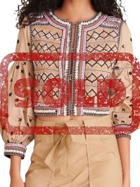 SOLD DO NOT BUY Veronica Beard‎ Rocci Beaded Embroidered Cotton Jacket Tan